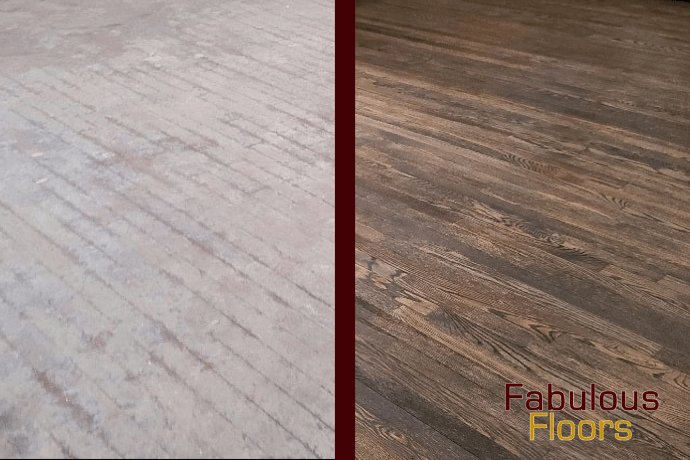 before and after hardwood floor refinishing in Groveport, OH