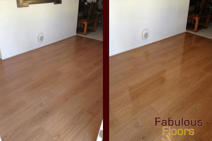 before and after of a resurfaced hardwood floor