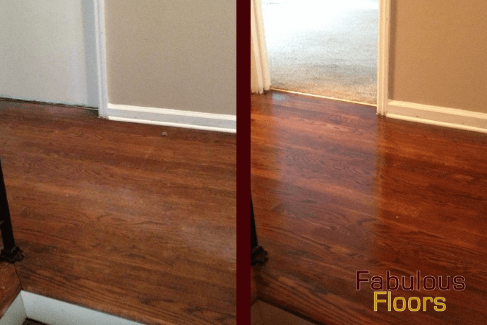 Before and after hardwood floor refinishing in Gahanna, OH