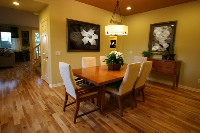 A refinished dining room floor in a Westerville home