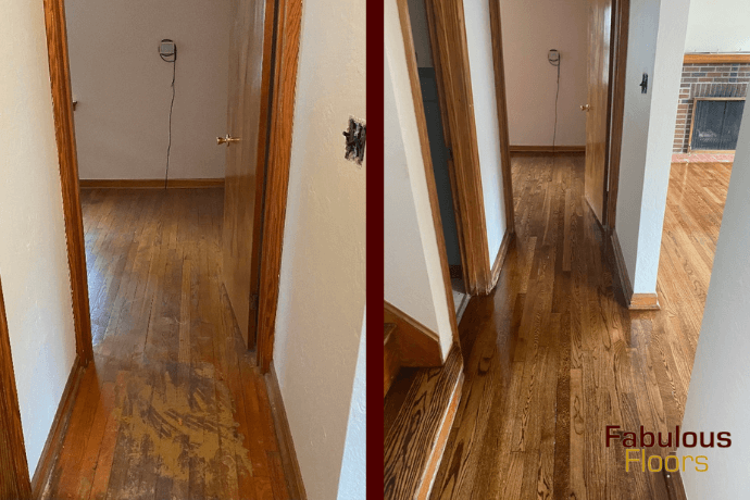 before and after floor refinishing in huber ridge, oh